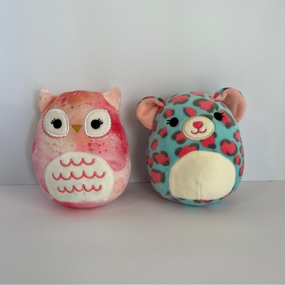 Set Squishmallows 5" Chelsea The Cheeta Blue and Pink & The Owl Pink Bird